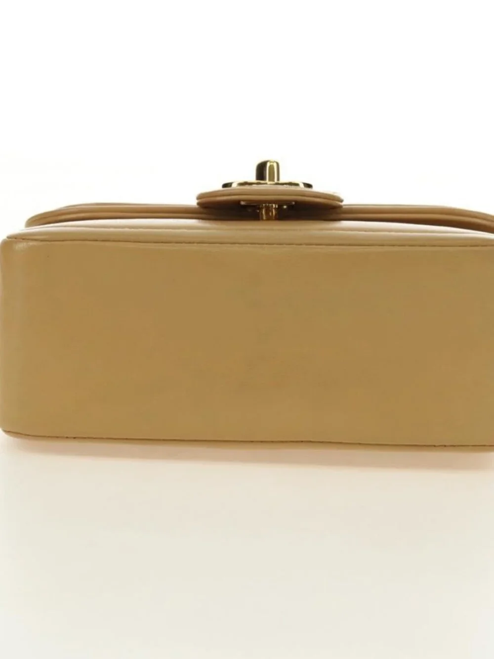 CHANEL Chain Shoulder Bag Lamb Skin Beige Gold CC Auth 182904SAV